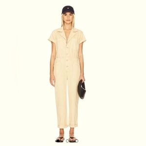 PISTOLA Grover Jumpsuit Relaxed Fit Pockets Designer Champagne Tan Utility Sz S